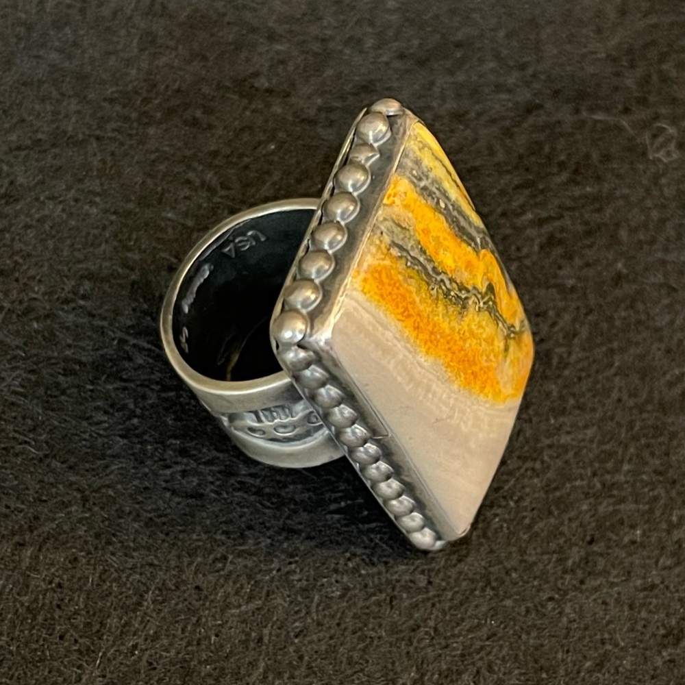 STERLING SILVER BUMBLEBEE JASPER RING ✨STATEMENT PIECE✨ - Picture 13 of 16